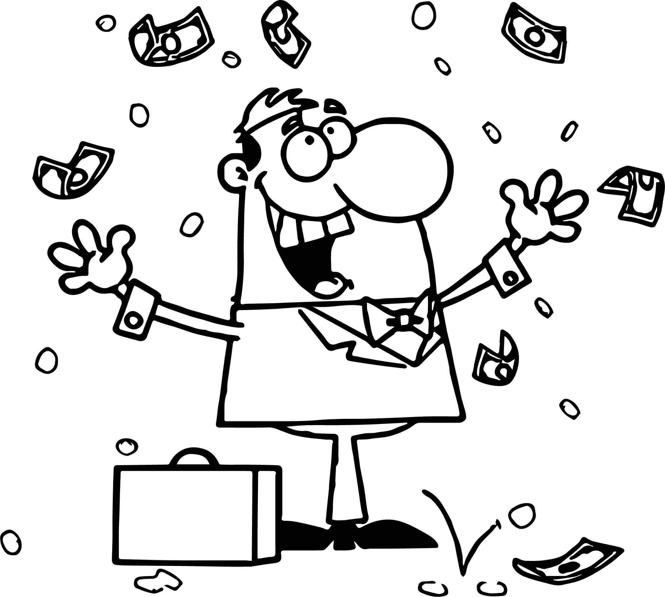 Dibujo de Hombre de Negocios con Dinero para Colorear