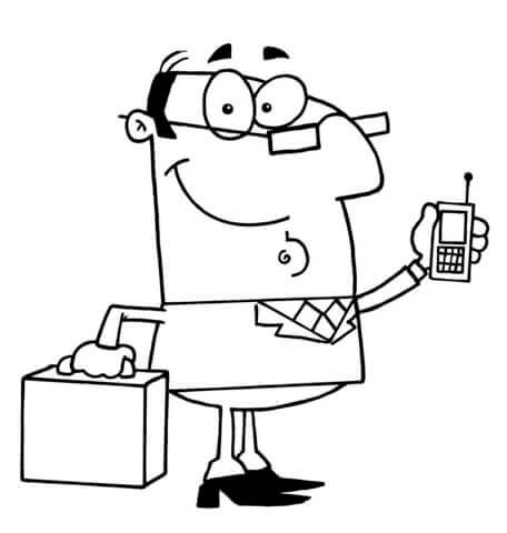 Dibujo de Hombre de Negocios con un Telfono Celular y un Maletn para Colorear
