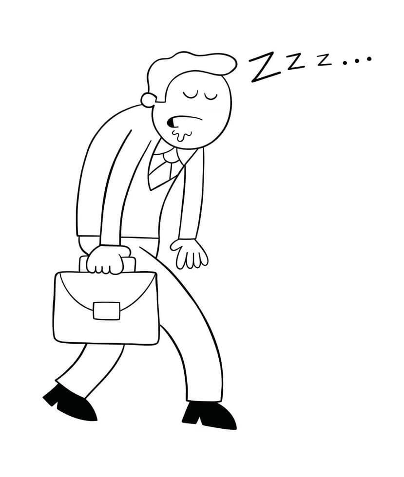 Dibujo de Hombre de Negocios Ir a Trabajar y Dormir para Colorear