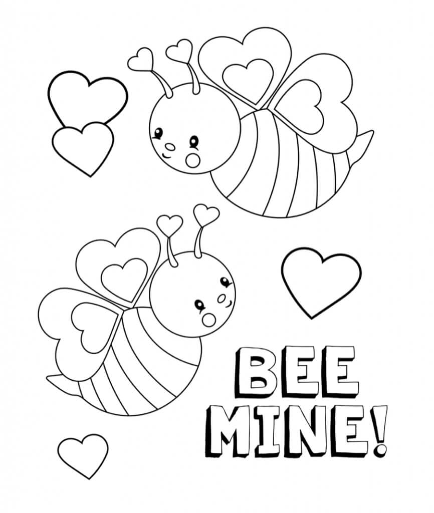 Dibujo de Abejas del día de San Valentin para Colorear