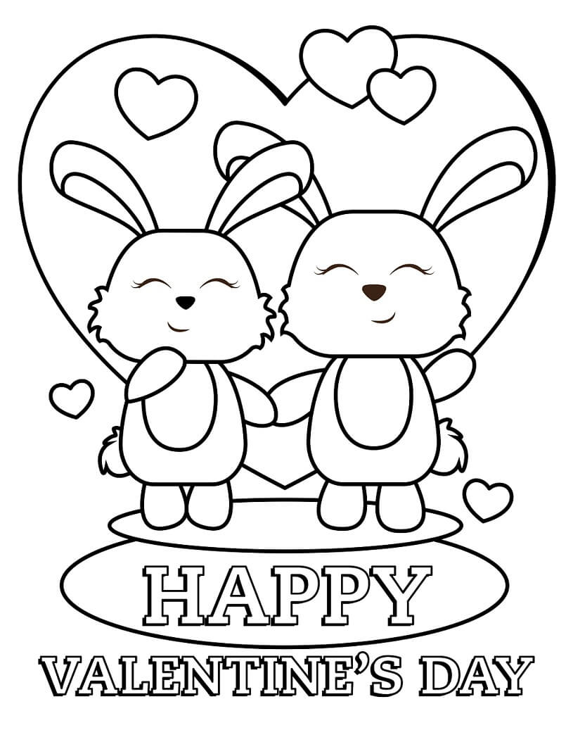Dibujo de Conejitos de San Valentn para Colorear