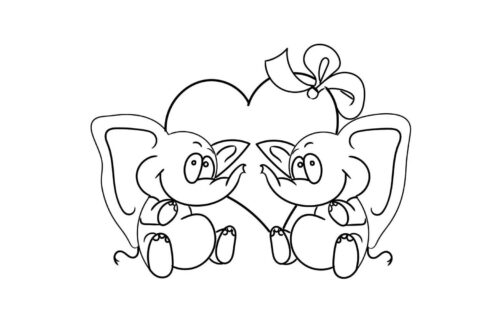 Dibujo de Elefantes Felices en San Valentn para Colorear