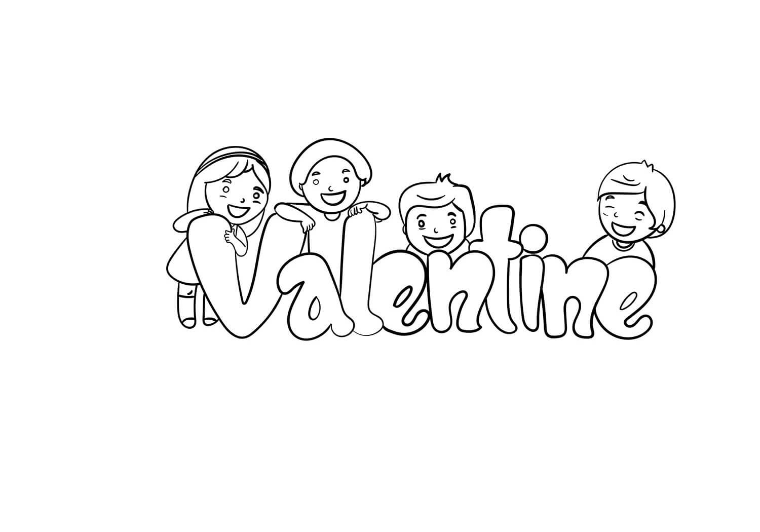 Dibujo de San Valentn con Nios para Colorear