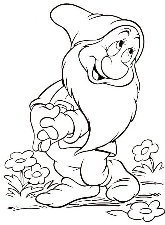 Dibujo de Enano con Flor para Colorear