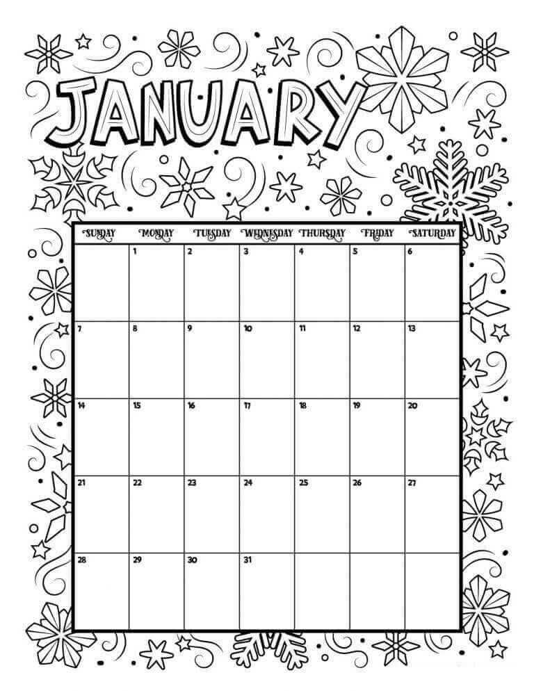Dibujo de Calendario Enero para Colorear