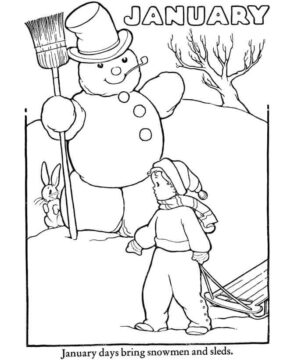 Dibujo de Mueco de Nieve de Enero para Colorear