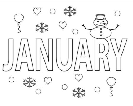 Dibujo de Mueco de Nieve y Copos de Nieve de Enero para Colorear