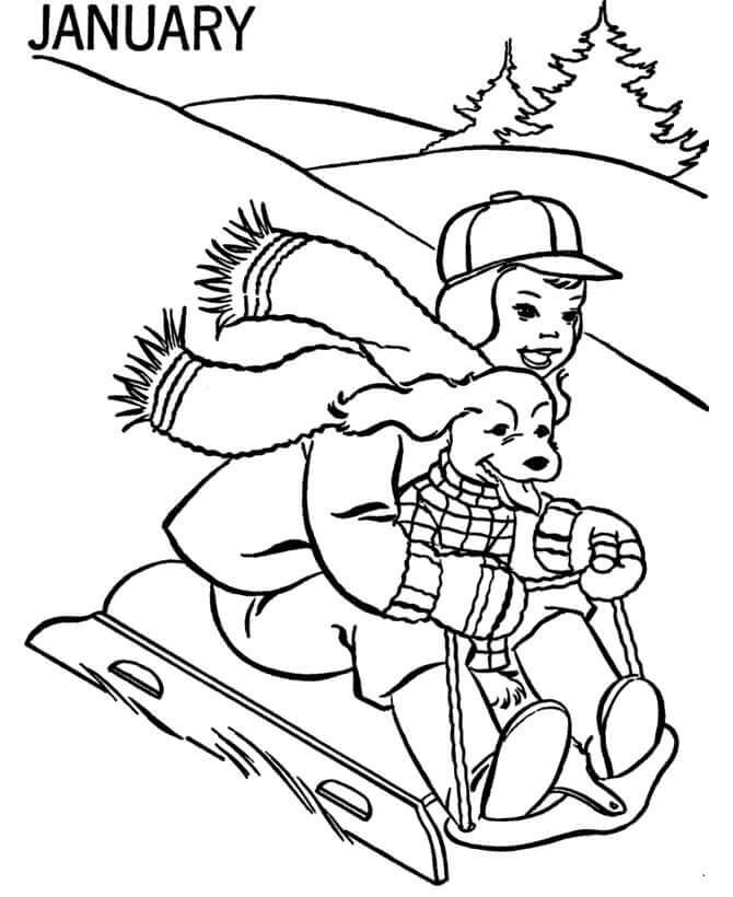 Dibujo de Trineo Enero para Colorear