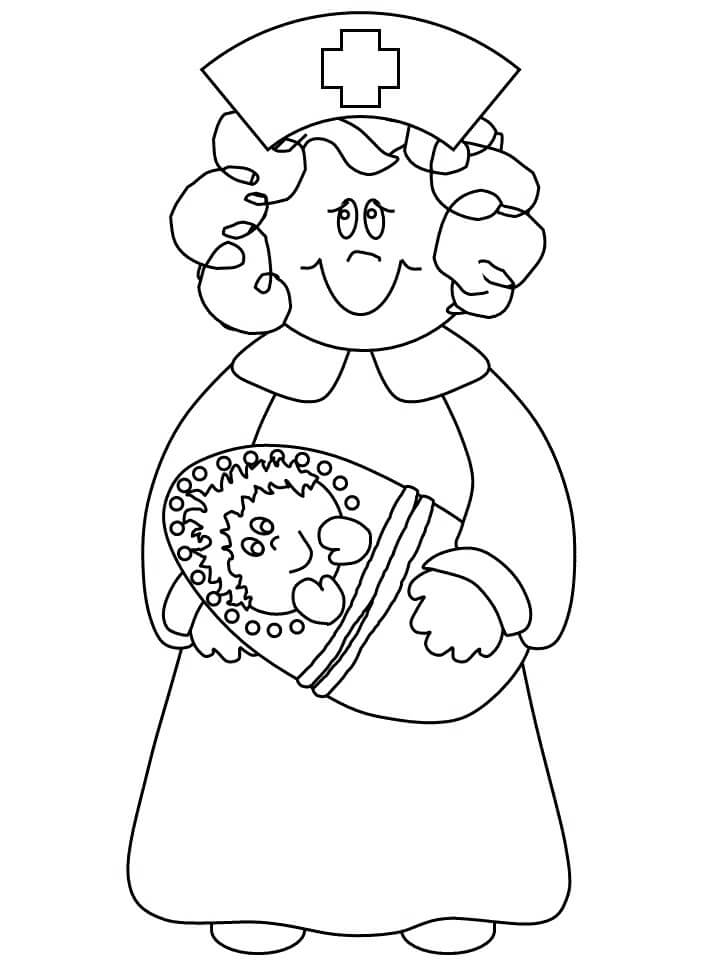 Dibujo de Enfermera Abrazo bebé para Colorear