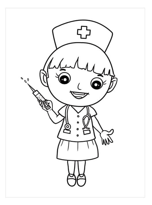 Dibujo de Enfermera básica Divertida para Colorear