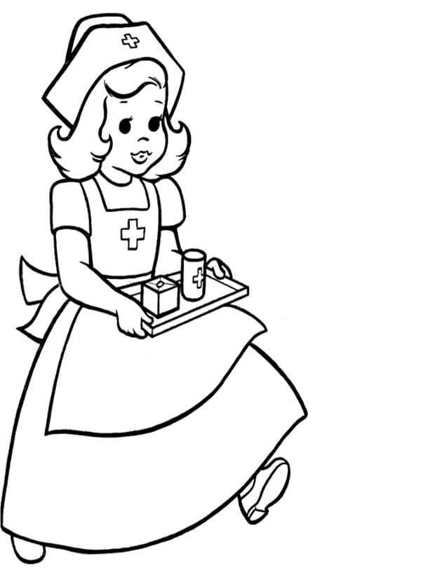Dibujo de Enfermera Caminando para Colorear