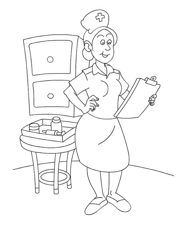 Dibujo de Enfermera Leyendo para Colorear