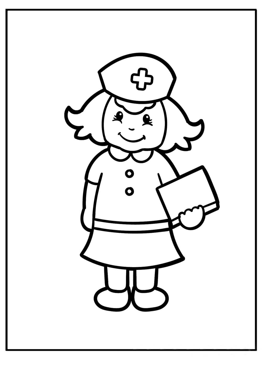 Dibujo de Enfermera niño Sonriente para Colorear