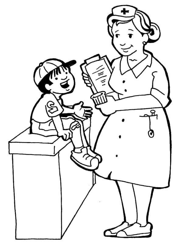 Dibujo de Enfermera y niña para Colorear
