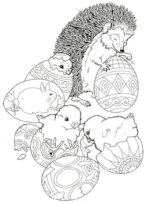 Dibujo de Erizo con Huevo de Pascua para Colorear