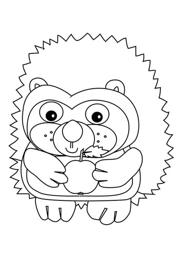 Dibujo de Erizo con Manzana para Colorear