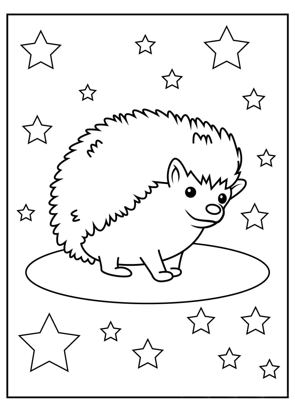 Dibujo de Erizo Sonriente con Estrellas para Colorear