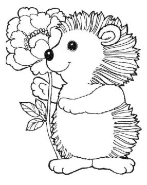 Dibujo de Erizo Sosteniendo Flor para Colorear