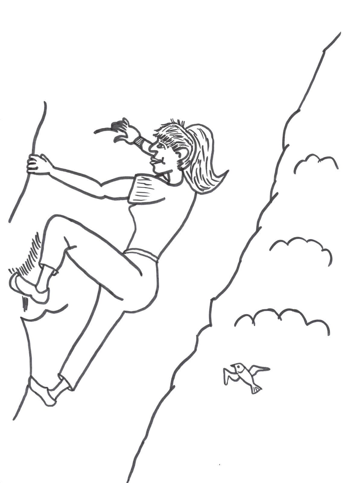 Dibujo de Chica Escalada en Roca para Colorear