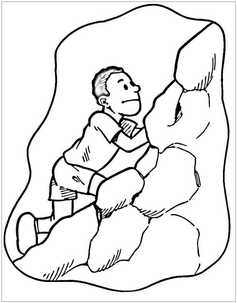 Dibujo de Hombre Fuerte Es Escalada en Roca para Colorear