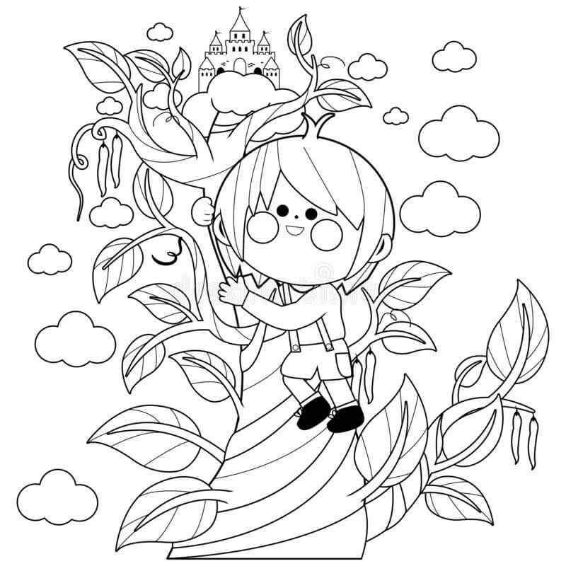 Dibujo de Jack Trepando por el Tallo Mgico de las Habichuelas para Colorear