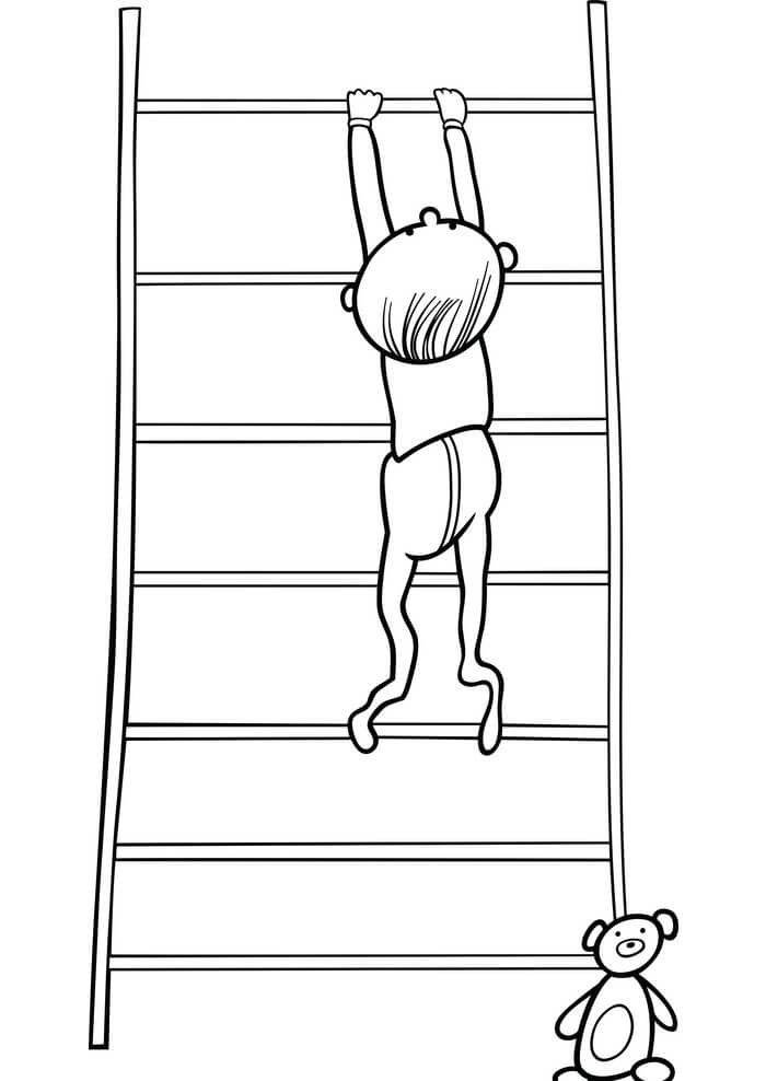 Dibujo de Nene Escalada en Estantera para Colorear