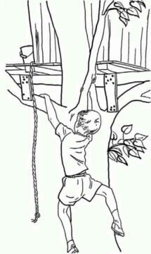 Dibujo de Nio Pequeo Escalada de Rboles para Colorear