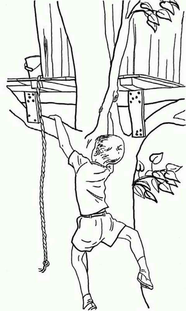Dibujo de Nio Pequeo Escalada de Rboles para Colorear