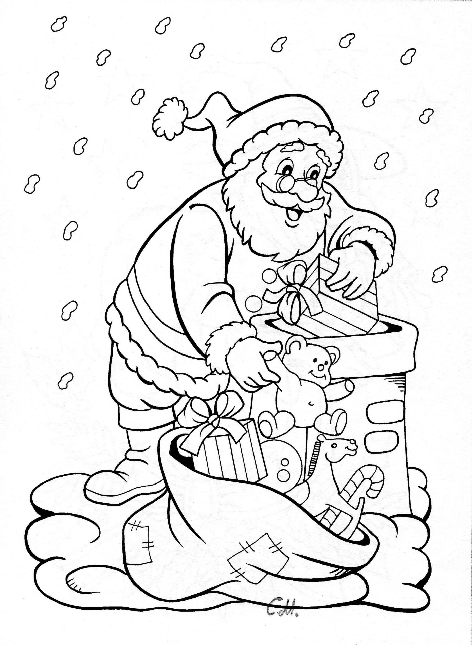Dibujo de Santa Bajando por la Chimenea Scaled para Colorear