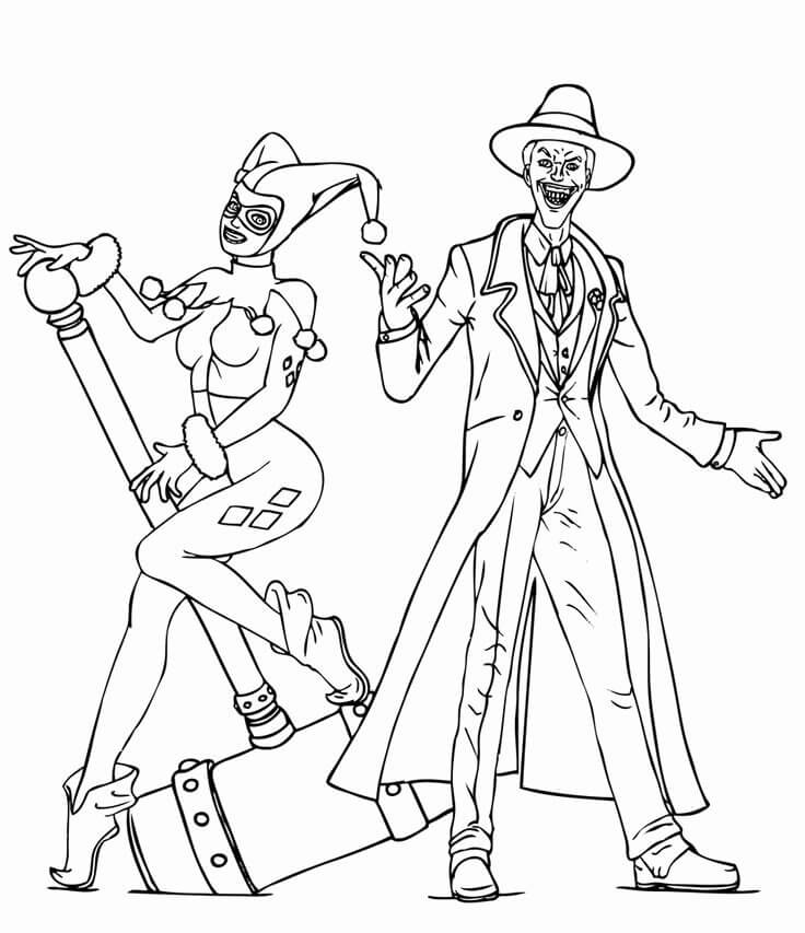 Dibujo de Genial Harley Quinn y Joker para Colorear