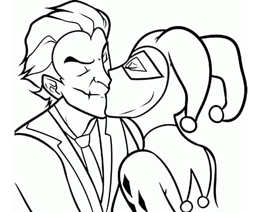 Dibujo de Joker Beso Harley Quinn para Colorear