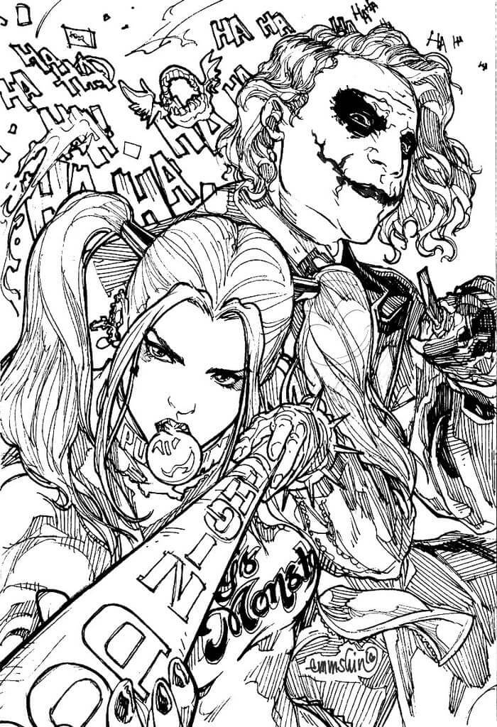 Dibujo de Joker y Harley Quinn para Colorear