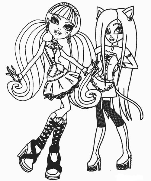 Dibujo de Draculaura y Clawdeen para Colorear