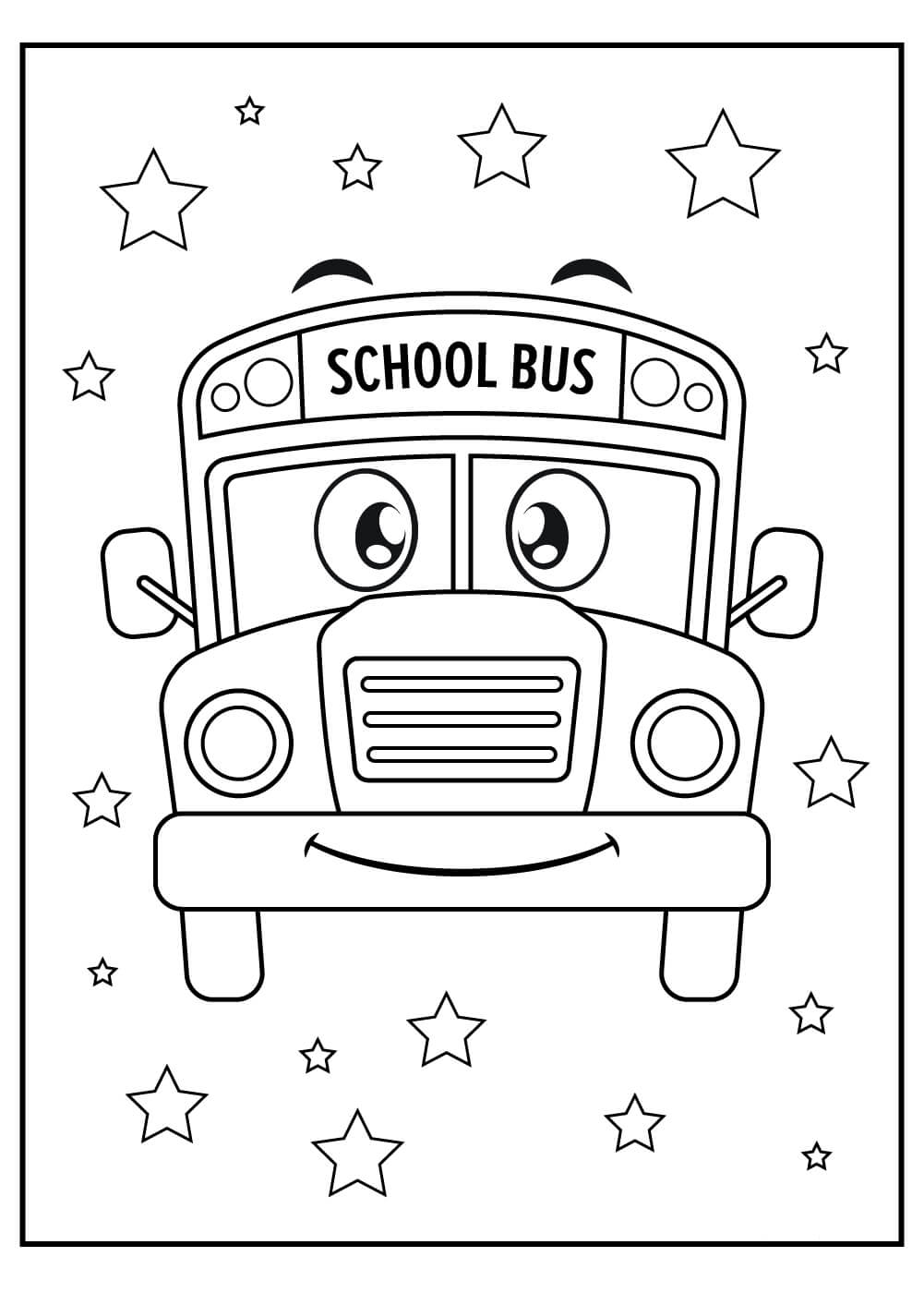 Dibujo de Autobus Escolar Sonriente con Estrella para Colorear
