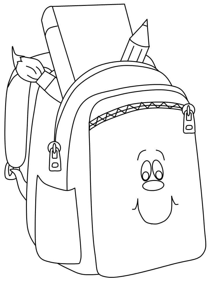 Dibujo de Bolso de Escuela Sonriente para Colorear