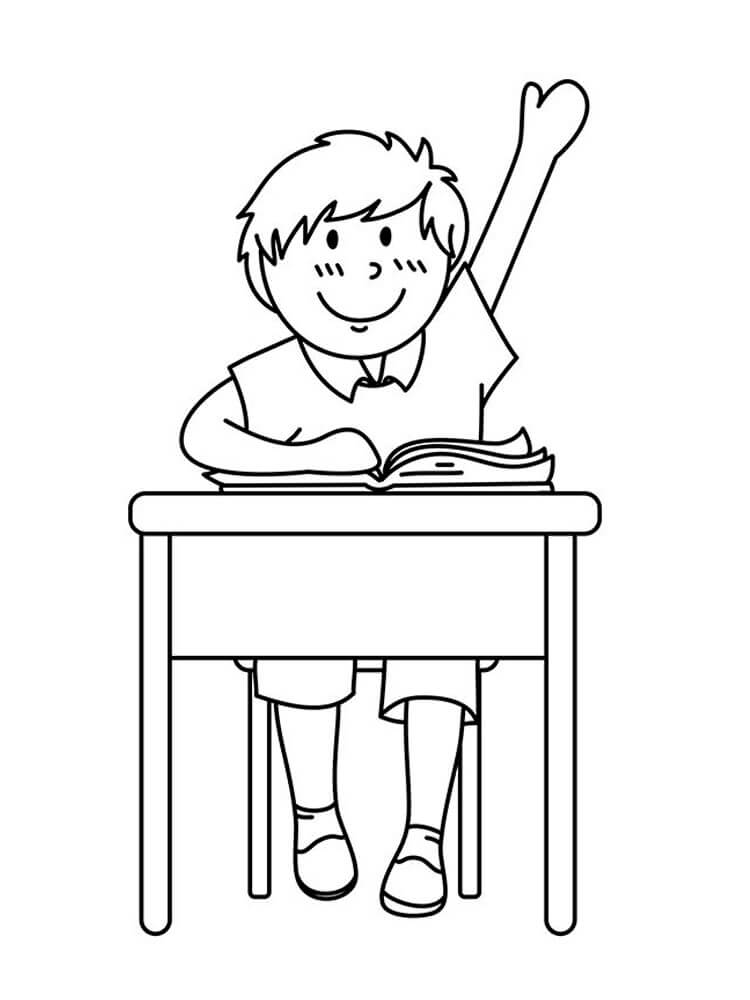 Dibujo de Chico Levantando la Mano en Clase para Colorear