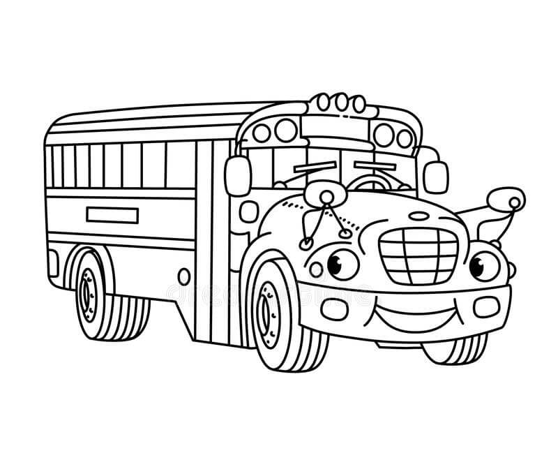 Dibujo de Divertido Pequeo Autobs Escolar con Ojos para Colorear