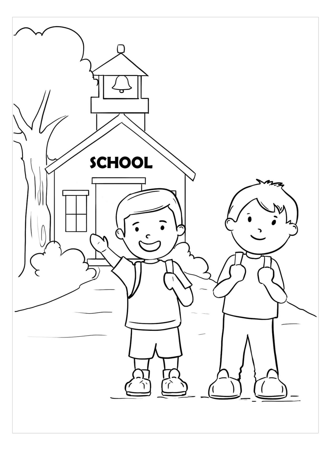 Dibujo de Dos Muchachos Van a la Escuela para Colorear