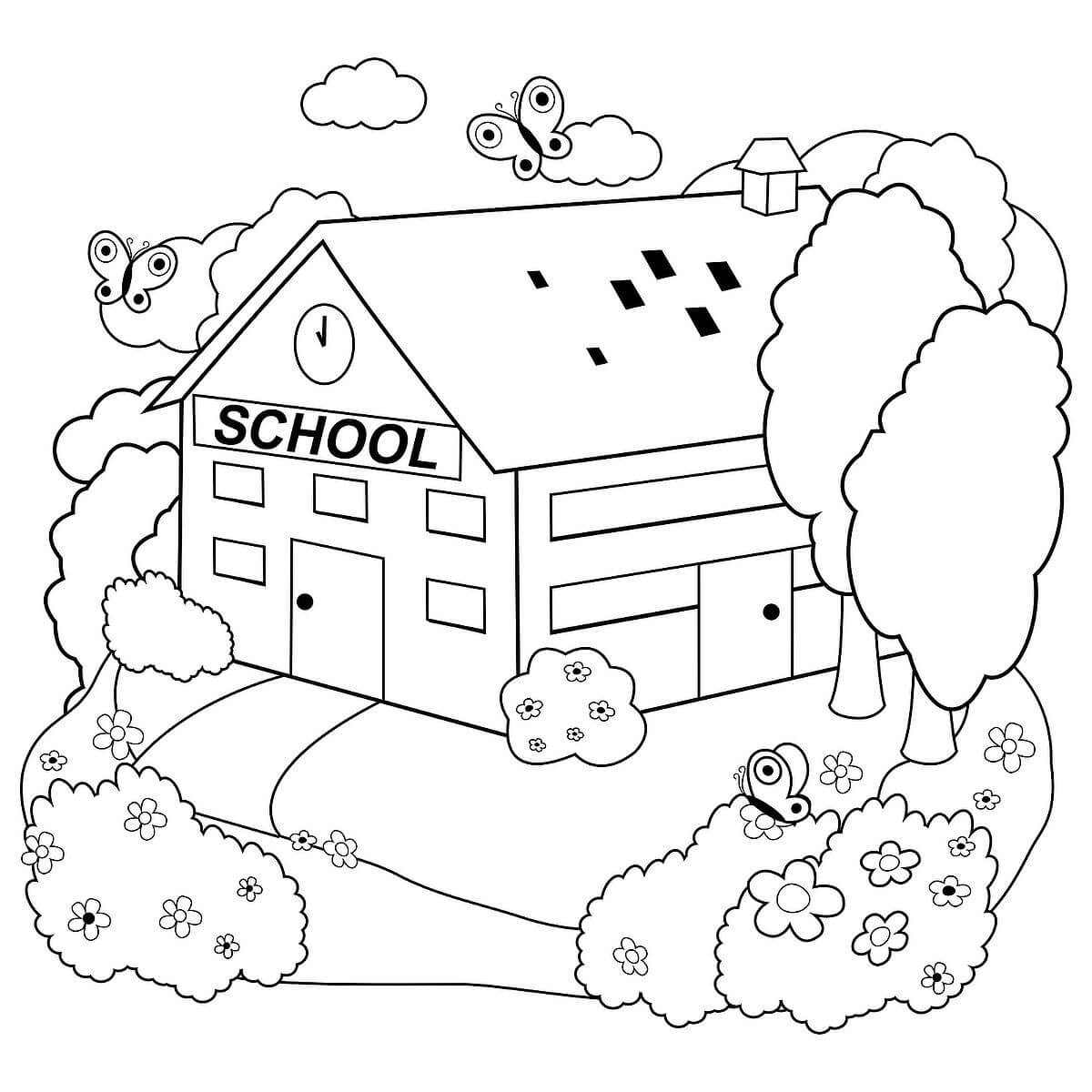 Dibujo de Escuela Linda para Colorear