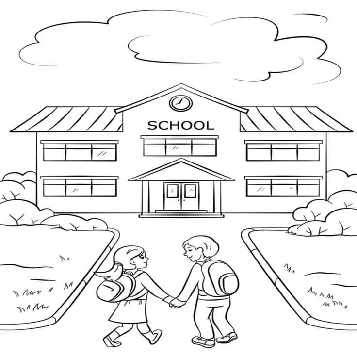 Dibujo de Los niños Felices Van a la Escuela para Colorear