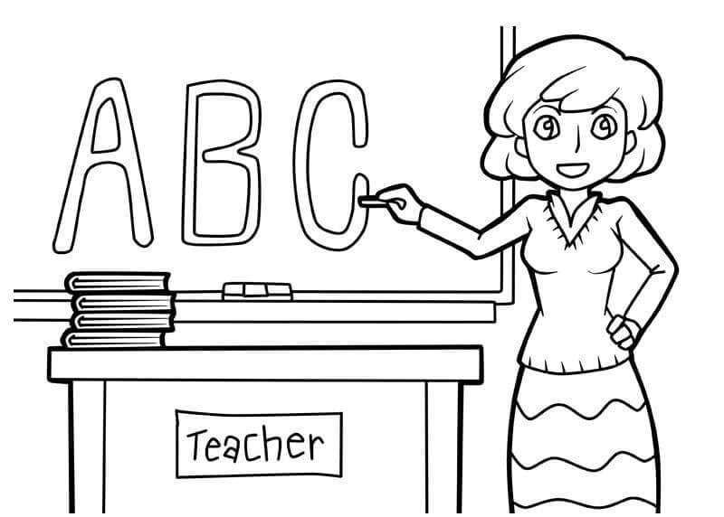 Dibujo de Maestra Ensenando en la Escuela para Colorear