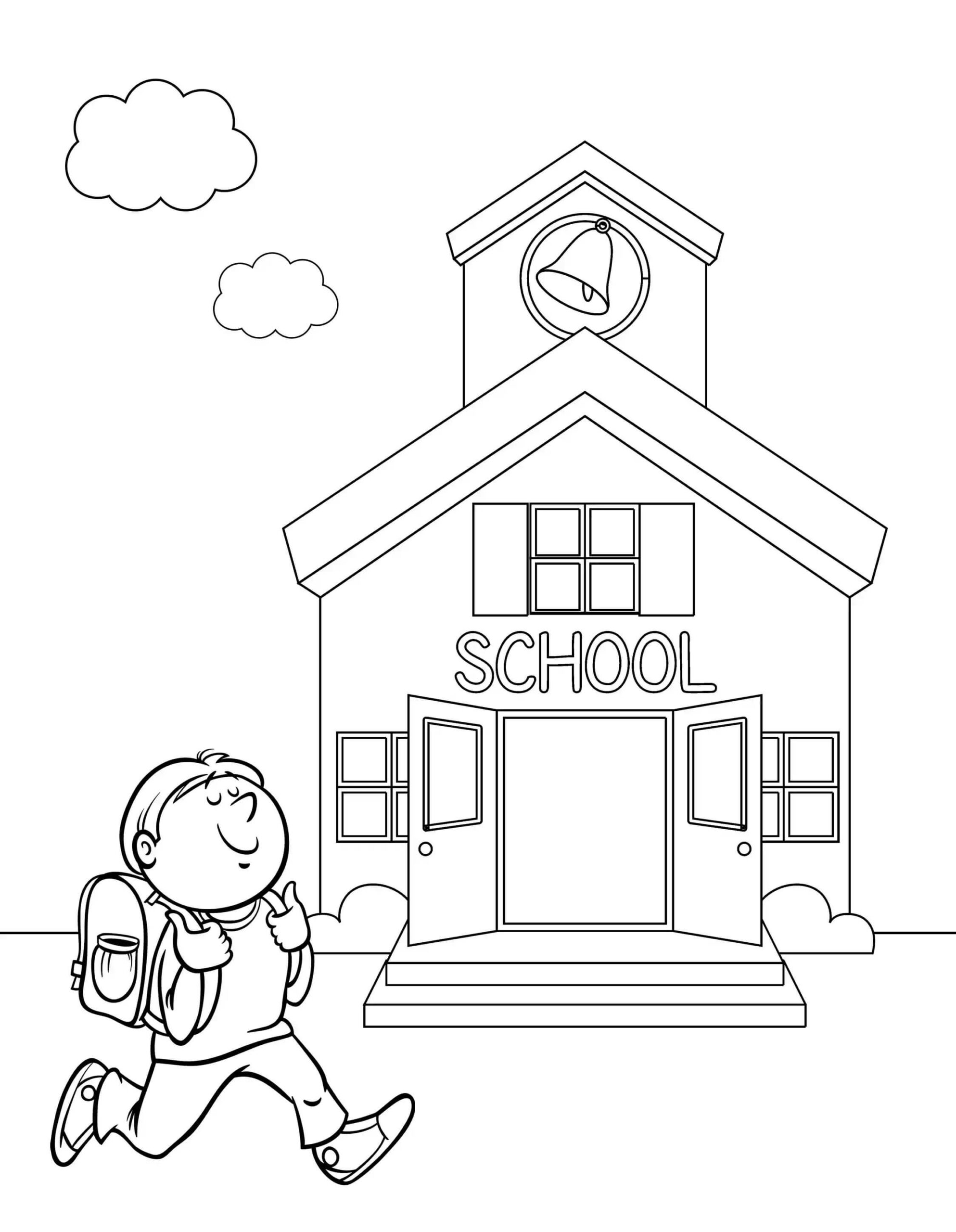 Dibujo de Niño Sonriente Corriendo a la Escuela Scaled para Colorear