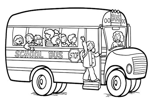 Dibujo de Nios en Autobs Escolar para Colorear
