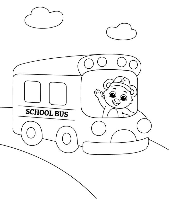 Dibujo de Oso en Autobs Escolar para Colorear
