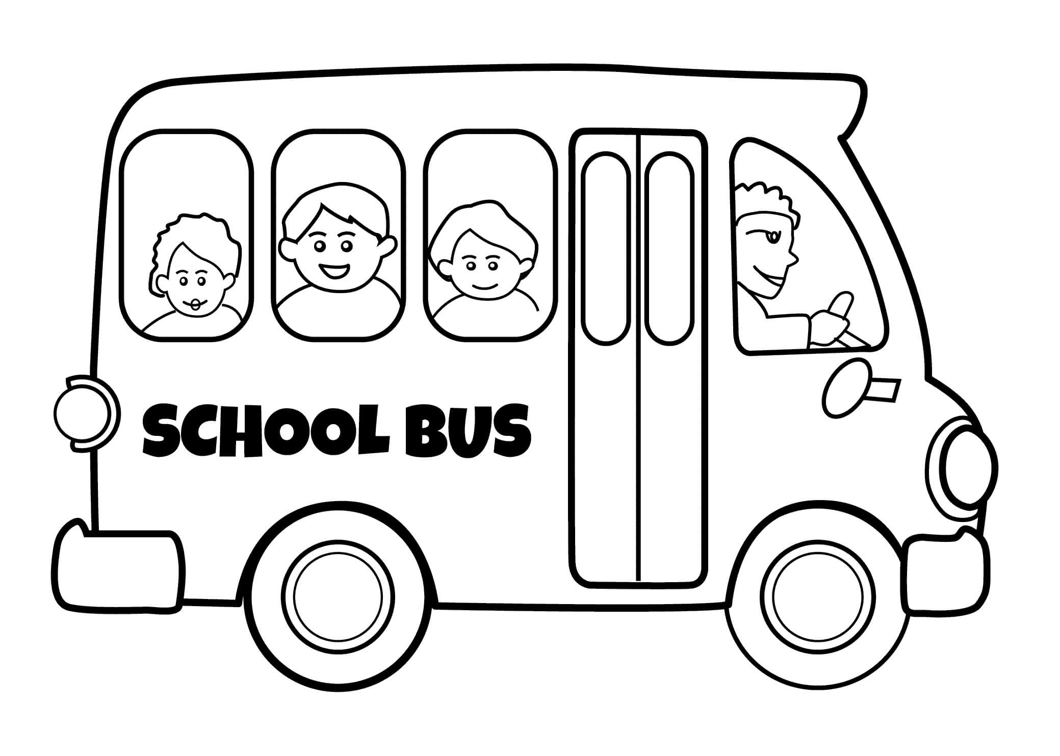 Dibujo de Tres Nios en Autobs Escolar para Colorear