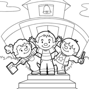 Dibujo de Tres niños de Regreso a la Escuela para Colorear