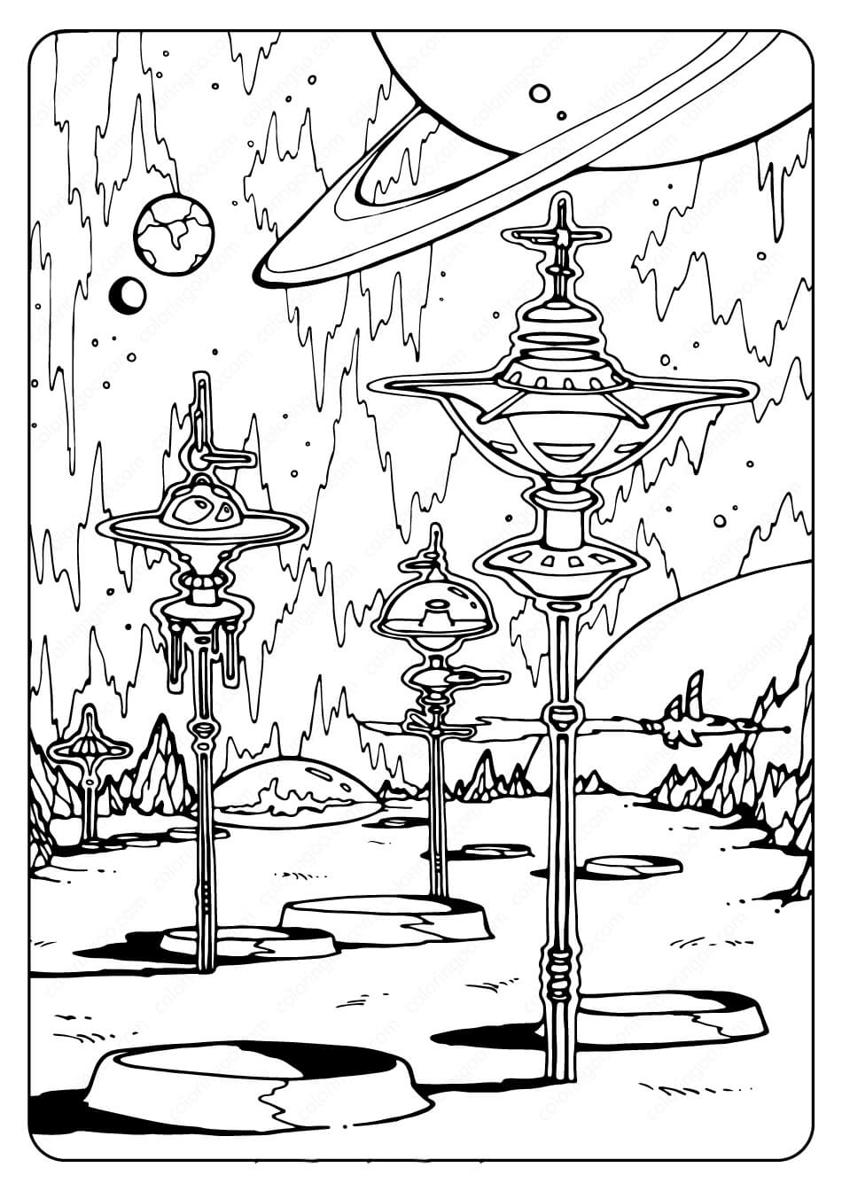 Dibujo de Ciudad Espacial para Colorear