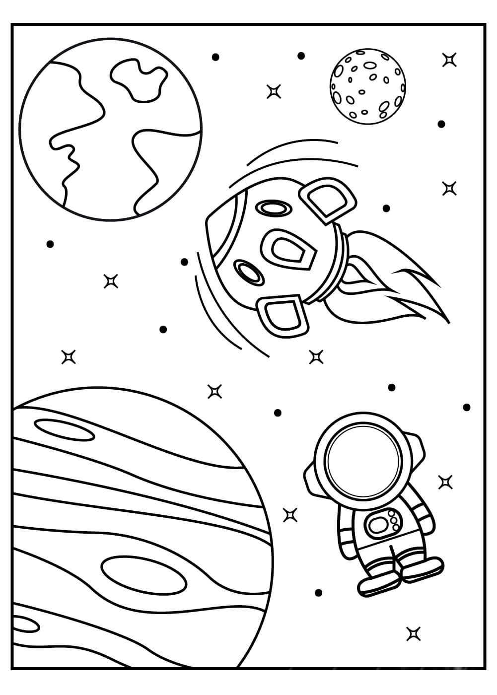 Dibujo de Cohete y Astronauta del Espacio Exterior para Colorear