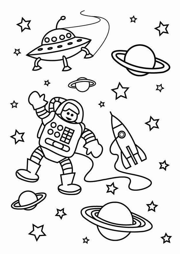 Dibujo de El Astronauta en el Espacio Exterior para Colorear