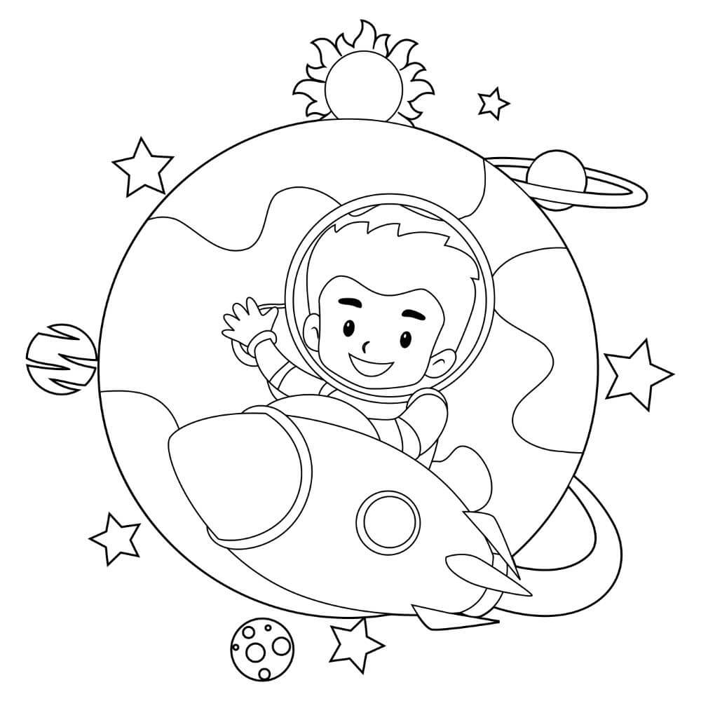 Dibujo de Kid Astronautas del Espacio Exterior para Colorear
